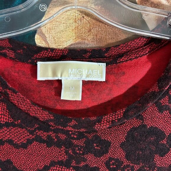 Michael Kors Red and Black Lace Peekaboo Shoulders Top Medium - Picture 3 of 14
